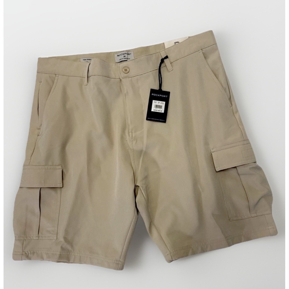 Rockport Mens Tech Shorts Stone Beige 38 2Way Stretch Cargo Performance RK2136M1